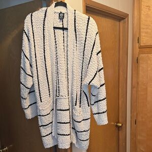Cozy Black and Cream Striped Cardigan
